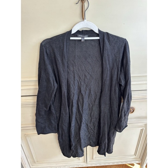 Eileen Fisher Black Metallic Open Front Cardigan Small 3/4 Sleeve Soft - Picture 1 of 5